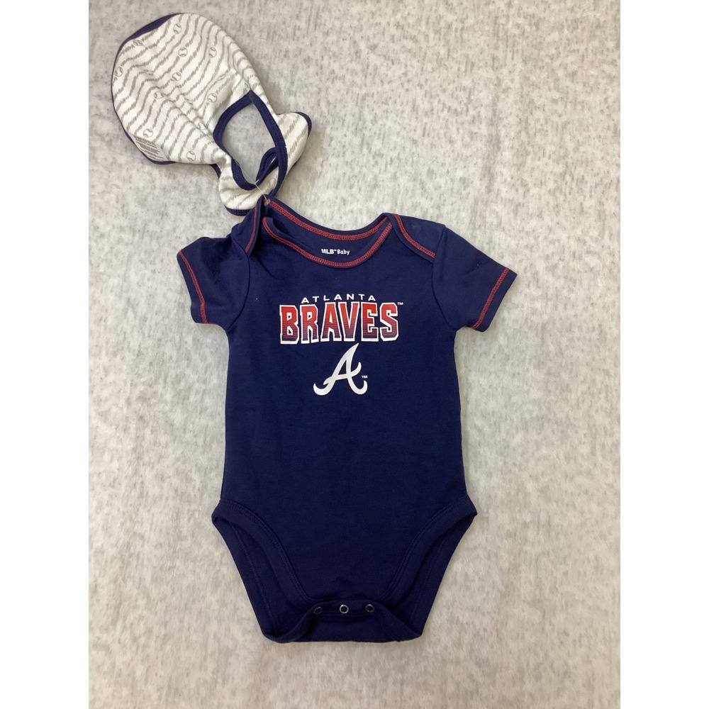 MLB Baby Atlanta Braves Bodysuit‎ and Bib Set Navy Blue 6 Months 100% Cotton